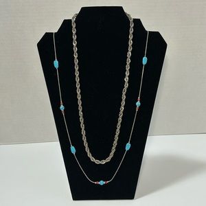 Avon Chunky Silver Tone Rope Chain Long Faux Turquoise S.H Snake Chain Necklaces